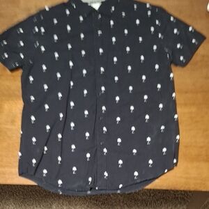 Denim & Flower Black Shirt with White Leaf Design